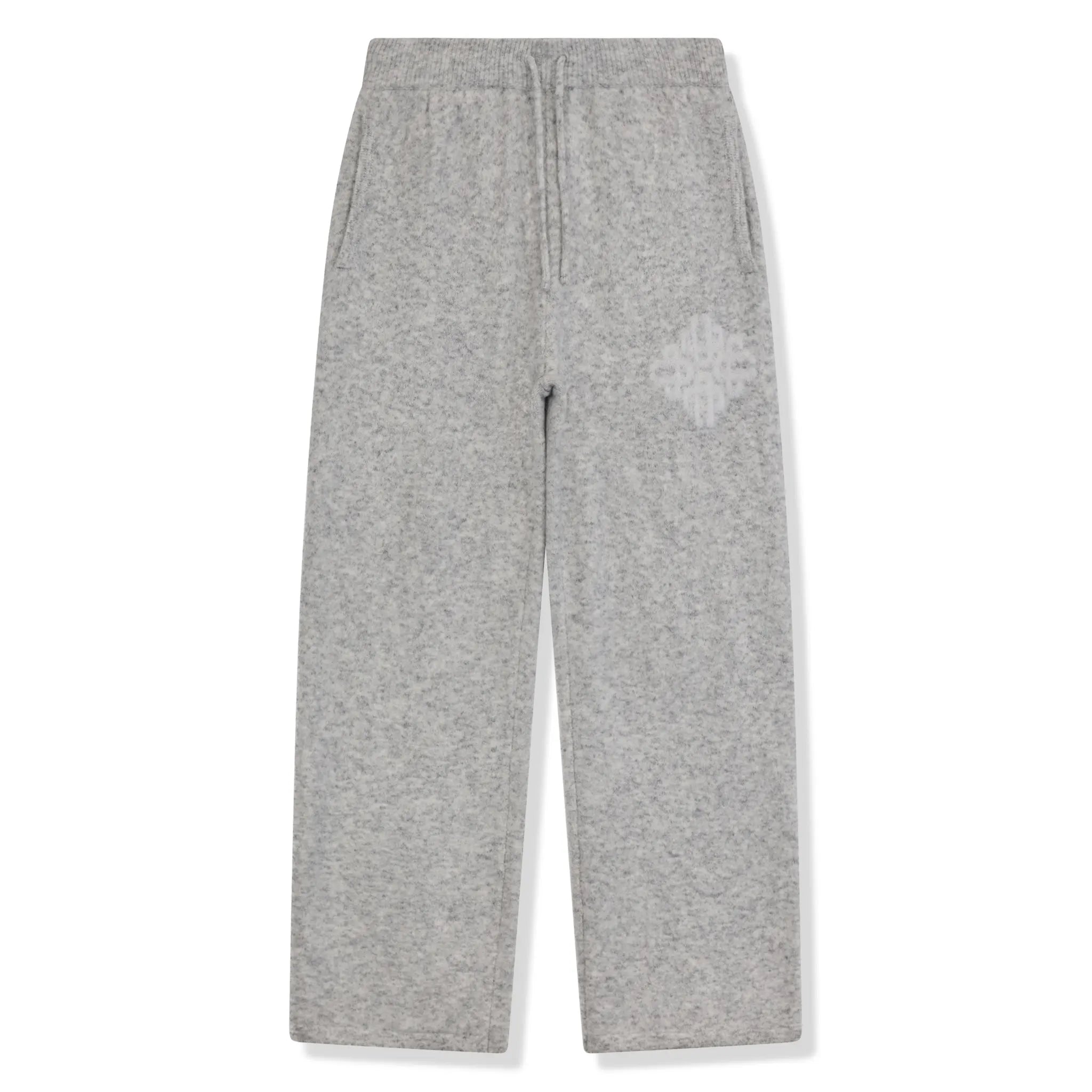 Front View of The Couture Club Emblem Fluff Knit Grey Marl Sweatpants TCCM3373